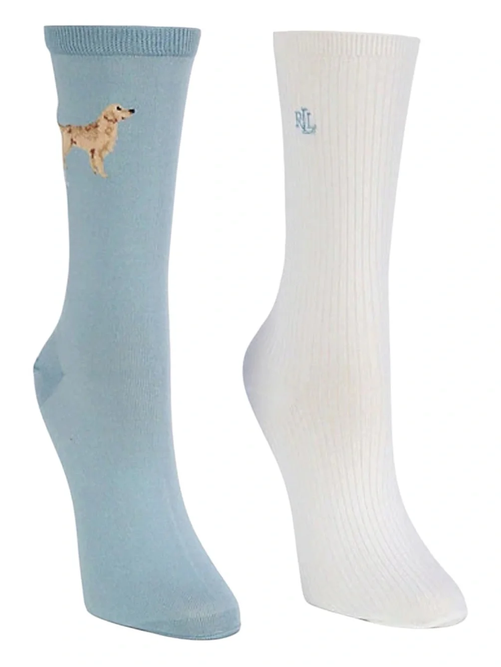 Lauren Ralph Lauren Dog Embroidery Blue Crew Socks NWT Fits Shoe 4-10.5 2pk